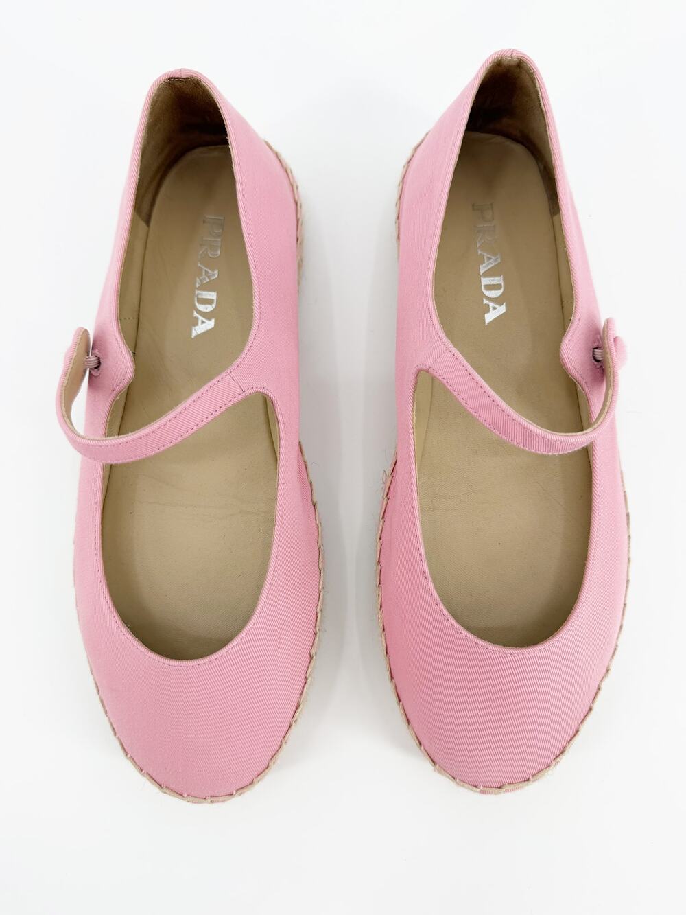 Prada Pink Canvas Whipstitch Trim Jute Flat Espadrilles Shoes 38.5 EU 8.5 Bag